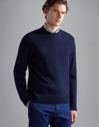 Paul & Shark Mens Paul & Shark Mens Re-Wool Crewneck with Sharks All Over Links Print - Navy - Size: 44