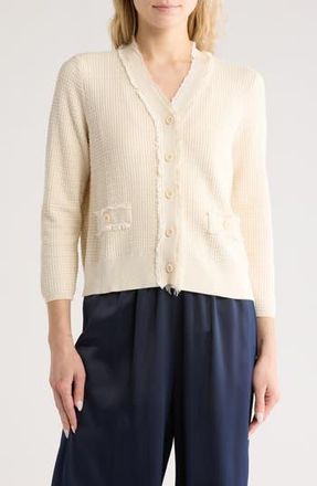 Adrianna Papell Frayed Waffle Knit Cardigan in Cream at Nordstrom Rack, Size X-Large