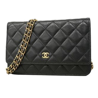 Chanel Black Grained Calfskin Chain/Shoulder Wallet (Pre-Owned)