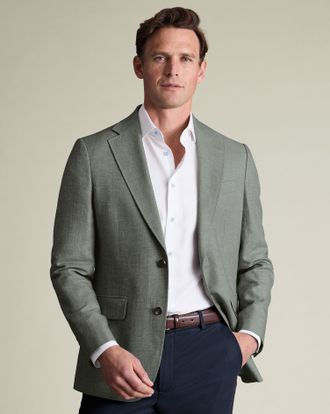 CHARLES TYRWHITT Linen Cotton Jacket - Green Size 36S by Charles Tyrwhitt