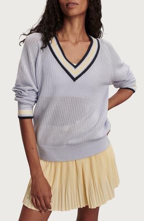 Varley Maurice Open Stitch Cotton V-Neck Sweater in Xenon Blue at Nordstrom, Size X-Large
