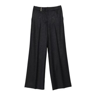 PESERICO Shimmering Wide-Leg Trousers - female - Peserico - Wide Trousers - Black - S - Trousers