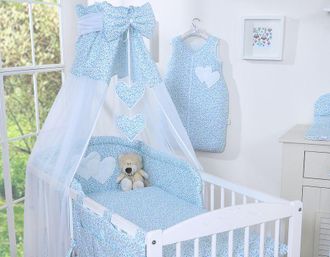 OEM Juego De Ropa De Cama De 5 Piezas Con Dosel De 120x90 Cm - Corazones Colgantes, Prado Azul