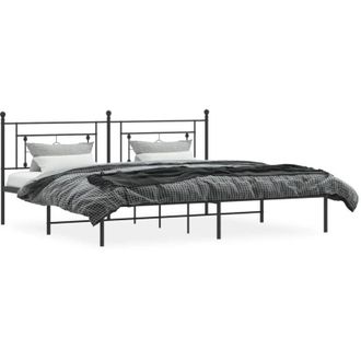 vidaXL Metal Bed Frame without Mattress with Headboard Black 193x203cm Vidaxl