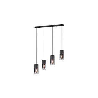 Trio Robin sospensione 4 cilindri metallo nero e vetri fume e trasparenti l. 80CM attacco E27