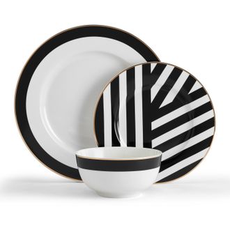 Mikasa Luxe Deco 12-Piece China Dinner Set in Black