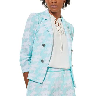 Ming Wang Houndstooth Knit Blazer in Oceanfront/White at Nordstrom Rack, Size X-Small