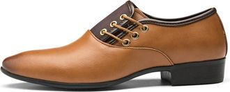 Generic Formal Shoes for Men Slip On Round Toe Burnished Toe PU Leather Anti-Slip Non Slip Rubber Sole Block Heel Low Top Working(Yellow,10.5 UK)