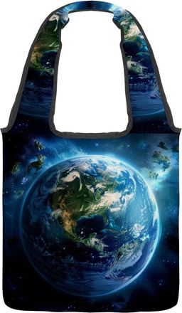 Generic Blue Ocean Earth Reversible Canvas Shoulder Tote - Double-Sided Print, 12oz Cotton, 27cm Drop, Fold-Flat Bag for Travel, Shopping, Street Outings