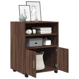 Berkfield Home Rolling Cabinet Brown Oak 60x48x81 cm Engineered Wood | Size: 60 x 48 x 81 cm