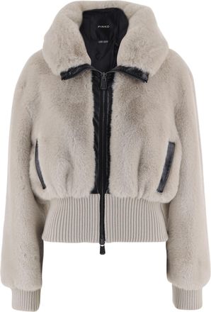 Pinko Light Beige Faux Fur Jacket With High Collar