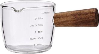 OEM Taza Medidora De Caf&eacute; Con Mango Y Cuenco De Madera, Vidrio De Borosilicato (100 Ml), Taza Medidora De Vidrio Con Mango De Madera