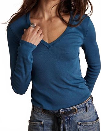 Free People Neria V Neck Long Sleeve Tee In Still Sea