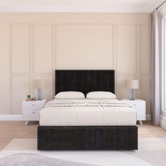 Sloomy California Divan Bed Set With 2 drawers Footend - Plush Velvet in Black | Size: Small Double