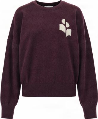 Isabel Marant Chocolate Long-Sleeve Sweater with Embroidered Logo and Ribbed Edges