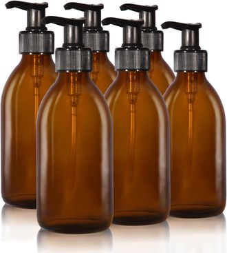 OEM Juego De 6 Botellas De Vidrio Rellenables De 250 Ml Con Etiquetas Para Champ&uacute;/jab&oacute;n De Manos, Econ&oacute;mico