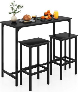 Costway 3-Piece Dining Table Set 47.5 Counter-Height Kitchen Table-Black