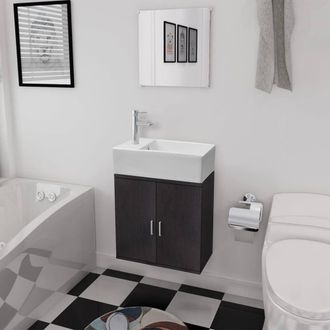 Berkfield Home Three Piece Bathroom Furniture & Basin Set Black