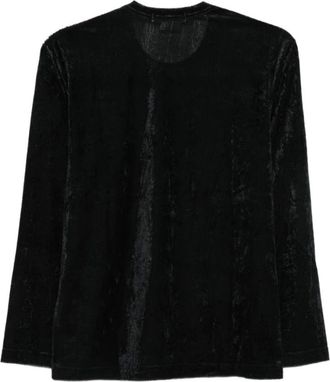 Comme Des Gar&ccedil;ons Tops, Dames, Zwart, M, Crinkled Round Neck Long Sleeve Top