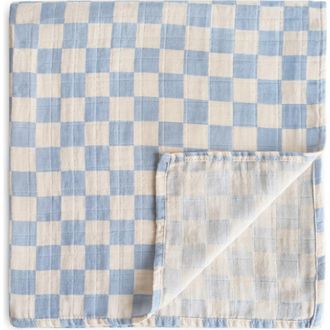 Mushie Muslin Swaddle Blanket in Blue Check at Nordstrom