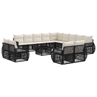 vidaXL Conjunto De Sof&aacute;s De Jard&iacute;n 14 Pcs Negro Y Blanco Crema Vidaxl