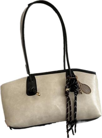 Generic Retro Women PU Leather Shoulder Bags, Large Capacity Messenger Cross Body Handbag Tote Purse(Without Pendant,White)