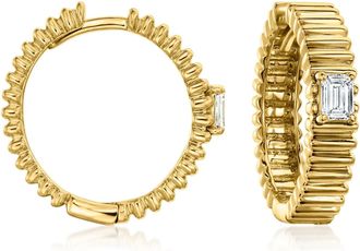 Ross-Simons Lab-Grown Diamond Ridged Hoop Earrings in 18kt Gold Over Sterling