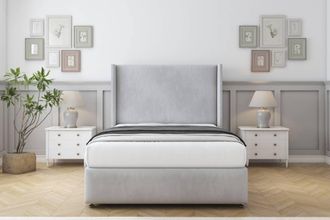 Comfort Beds Ayla Naples Divan Set 2 Drawers-54 Wingback-Footboard in Silver | Size: Small Double