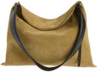 Wandler Small Penelope Slouch Suede Shoulder Bag in Khaki Suede/black at Nordstrom