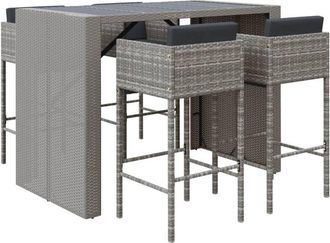 vidaXL Mesa Y Taburetes Altos Jard&iacute;n 5 Piezas Y Cojines Rat&aacute;n Pe Gris Vidaxl