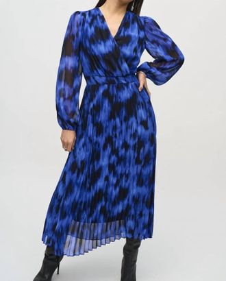 Joseph Ribkoff Chiffon Abstract Print Midi Dress In Royal Sapphire/ Multi
