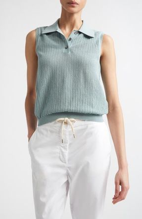 Eleventy Sleeveless Open Stitch Polo in Jade at Nordstrom, Size X-Small