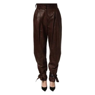 Dolce & Gabbana High Waist Tapered Trousers - female - Dolce & Gabbana - Leather Trousers - Brown - S - Trousers