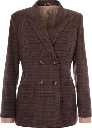 Liu Jo Double-Breasted Classic Tartan Jacket with Contrasting Cuffs
