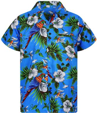 V.H.O. Funky Hawaiian Shirt, Shortsleeve, Cherryparrot, Blue, XXL