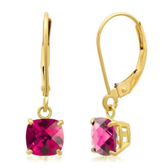 MAX + STONE Solid 10K Yellow Gold Cushion Cut Dangle Gemstone Leverback Earrings