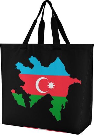 Generic Map with National Flag Reusable Shopping Bags One Shoulder Grocery Tote Bag Waterproof Big Purse for Work Travel