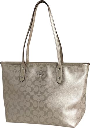 Coach Signature Champagne Gold Coated Canvas Leather Tote Bag (Pre-Owned)