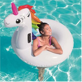 Trade Shop Trade Shop - Salvagente Unicorno Cavalcabile Bianco Arcobaleno Ciambella 136 X 131 Cm