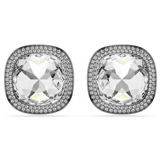 Swarovski Una Angelic Cushion Cut, White, Ruthenium Plated Clip Earrings