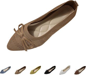 Generic Clearance UK Fashion Casual Flat Shoes for Womens Pointed Toe Bowknitted Ballet Lightweight Comfortable Elegant Mesh Hollow Breathable Slip On Loafers