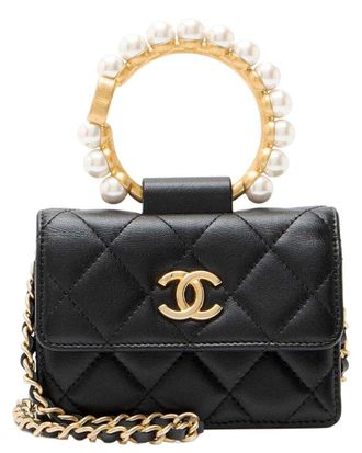 Chanel Black Lambskin Pearl Crown Clutch With Chain (Authentic Pre-Loved)