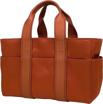 Herm&egrave;s Orange Toile Chevron Leather Handbag Tote Bag (Pre-Owned)