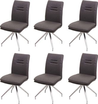 Hhg Hhg - Juego De 6 Sillas De Comedor 922, Silla De Cocina Sill&oacute;n Silla, Tela/textil Acero Inoxidable Cepillado, Gris-marr&oacute;n