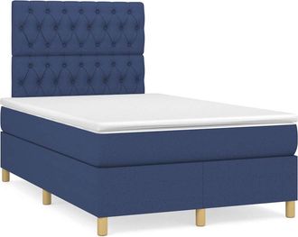 vidaXL Cama Box Spring Con Colch&oacute;n Y Luces Led Tela Azul 120x190 Cm Vidaxl