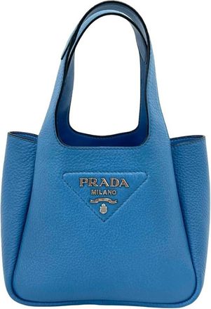 Prada Blue Leather Handbag Tote Bag (Pre-Owned)
