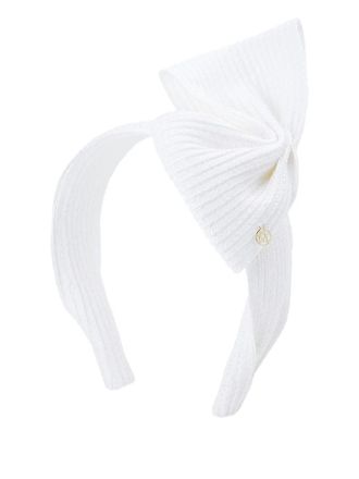 Maison Michel ribbed bow headband - women - Straw/Plastic - One Size - White