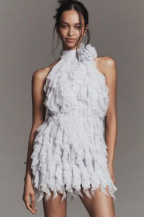 Maeve Frilled Rosette Halter Mini Dress