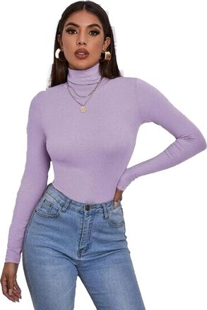 Generic Womens Long Sleeve Polo Neck Roll Neck Top - Plain Turtle Neck Slim Fit Jumper Shirt Casual Stretchy Tunic Plus Size (UK, Numeric, 20, 22, Regular, Re