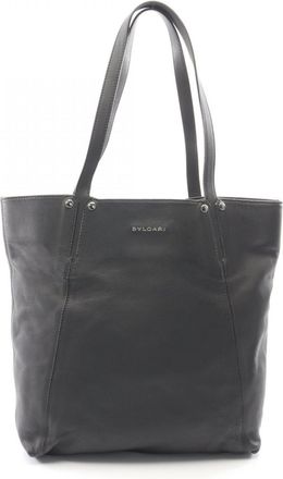 Bulgari Black Leather Handbag Tote Bag (Pre-Owned)